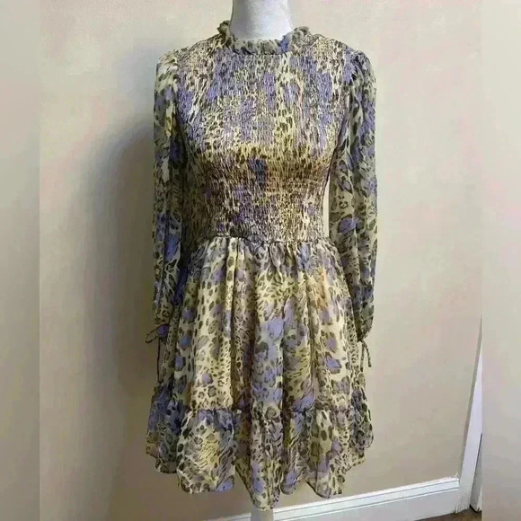 Indikah by Angel Biba dress midi leopard print chiffon smocked A line.Small NWT - Picture 1 of 10